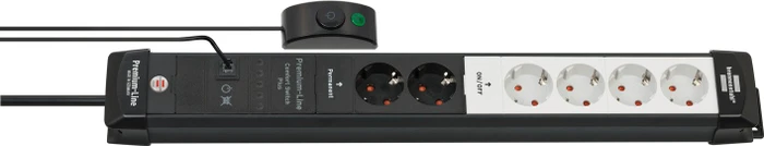 Brennenstuhl Premium-Line Comfort Switch Plus, 6-fach, 2x permanent, 4x schaltbar, 3m, schwarz/hellgrau