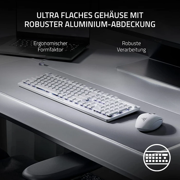 Razer DeathStalker V2 Pro, Mercury White, Razer Low-Profile Clicky Optical PURPLE, USB/Bluetooth, US
