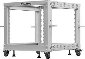 Lanberg Open Rack Series 19" Open Frame Rack 9HE, 4-Pfosten, mit Rollen, Flat Pack, tiefenverstellbar, 576-1033mm, RAL 9004, 657mm tief