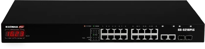 Edimax Pro GS-50 Rackmount Gigabit Smart Switch, 16x RJ-45, 2x RJ-45/SFP, 280W PoE+