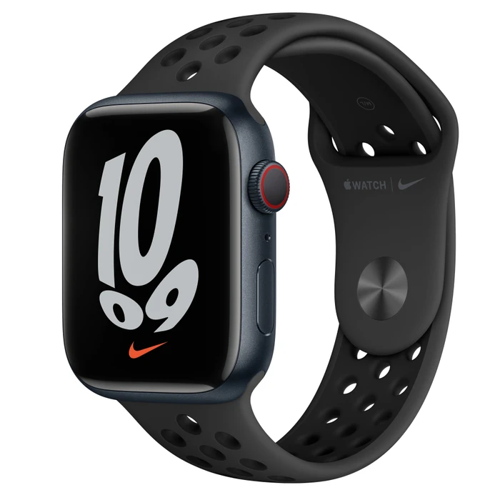 Apple Watch Nike Series 7 (GPS + Cellular) 45mm Aluminium Mitternacht mit Sportarmband anthrazit/schwarz