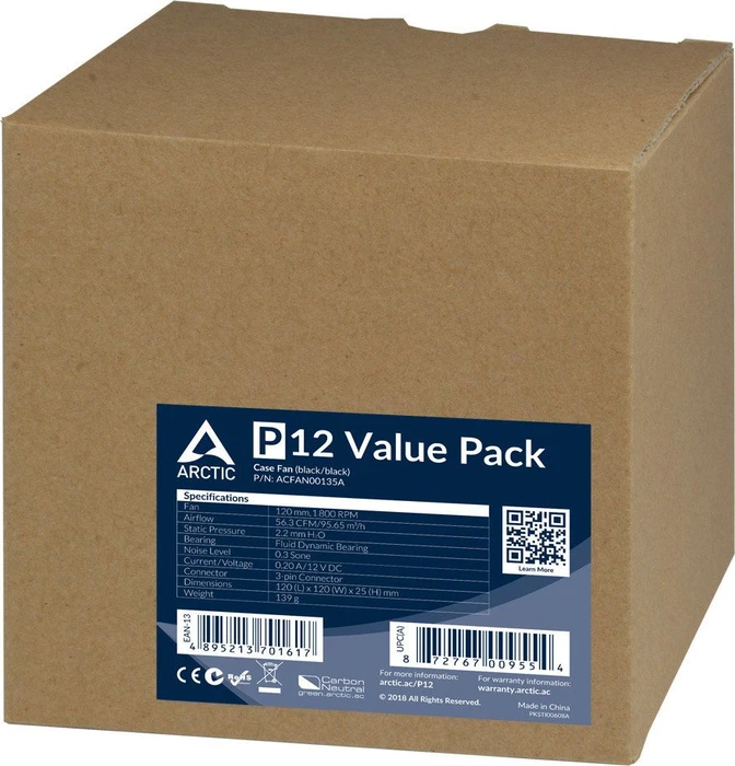ARCTIC P12 schwarz, 120mm, 5er-Pack