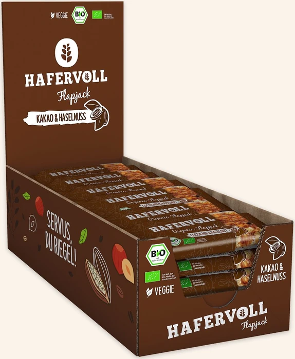 Hafervoll Organic Flapjack Cocoa Nib/Hazelnut Haferriegel 1.08kg (18x 60g)