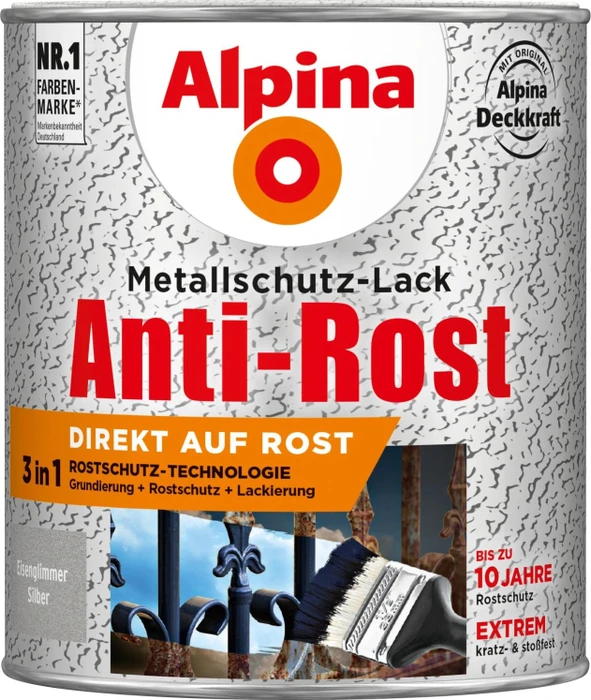 Alpina Farben Metallschutz-Lack Eisenglimmer außen silber, 750ml