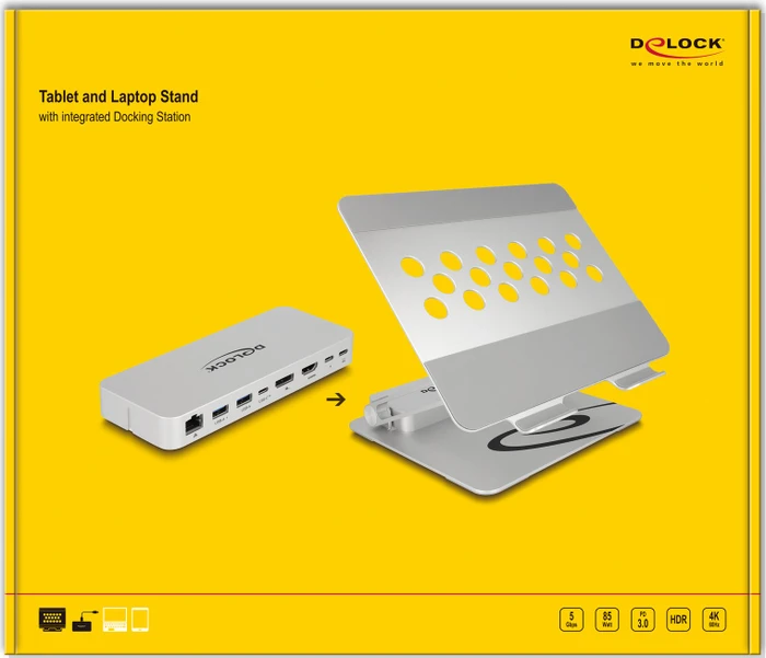 DeLOCK Tablet und Notebook Ständer mit integrierter Dockingstation, USB-C 3.0 [Buchse]