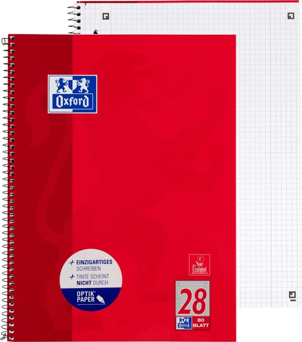 Oxford Schule Collegeblock, A4+, Lineatur 28, Softcover, rot, 80 Blatt