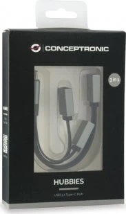 Conceptronic HUBBIES grau USB-Hub, 1x USB-A 3.0, 2x USB-A 2.0, USB-C 3.0 [Stecker]
