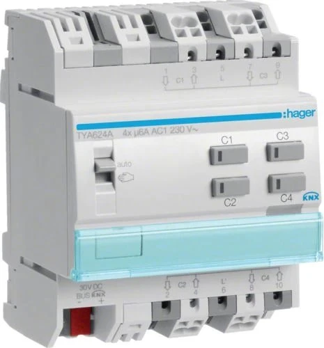 Hager KNX Rollladenaktor 4-fach 230V, 4TE REG, Schaltaktor