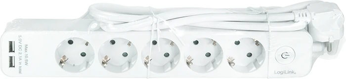 LogiLink Steckdosenleiste mit USB-Ladefunktion, 5-fach, Schalter, 1.5m, weiß