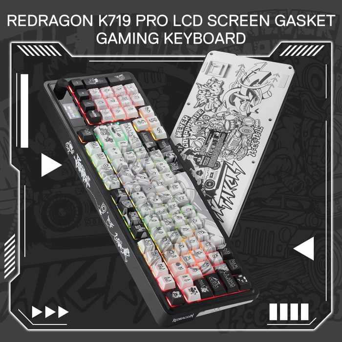 Redragon Artemis K719 Pro Wireless, Graffiti Edition, LEDs RGB, Hi-Fi Custom, USB/Bluetooth, US