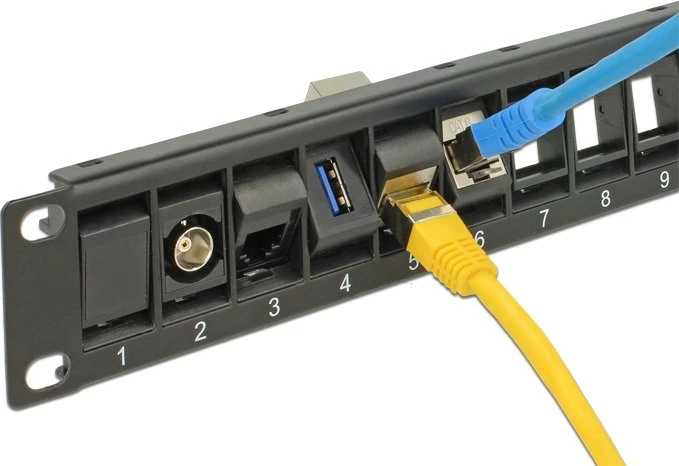 DeLOCK Patchpanel für Keystone Module 19", 24-Port, drehbar, 1HE, 19", 1HE, schwarz