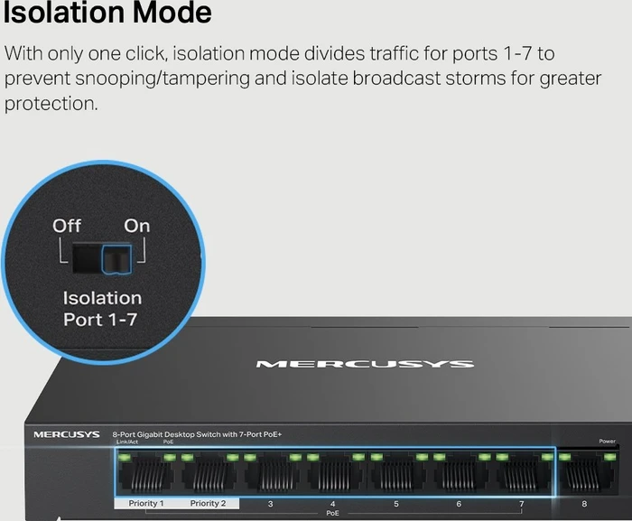 Mercusys Desktop Gigabit Switch, 8x RJ-45, 65W PoE+