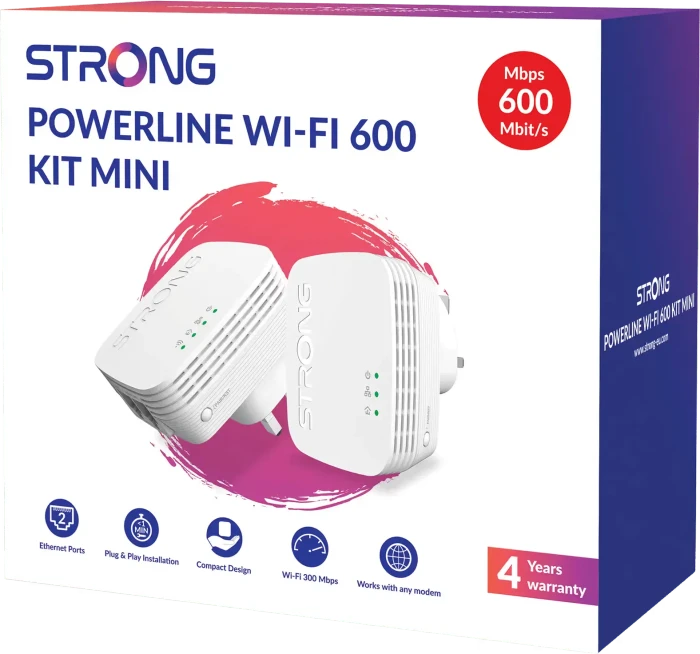 Strong Powerline Wi-Fi 600 Kit Mini, UK-Version, Powerline/WLAN-Access Point und Powerline-Adapter Set, 2er-Bundle