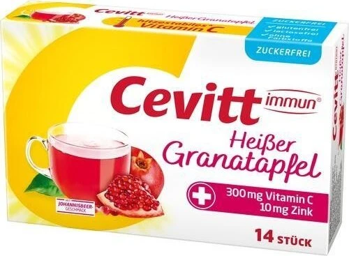 Cevitt immun Heißer Granatapfel zuckerfrei Getränkegranulat Beutel, 14 Stück