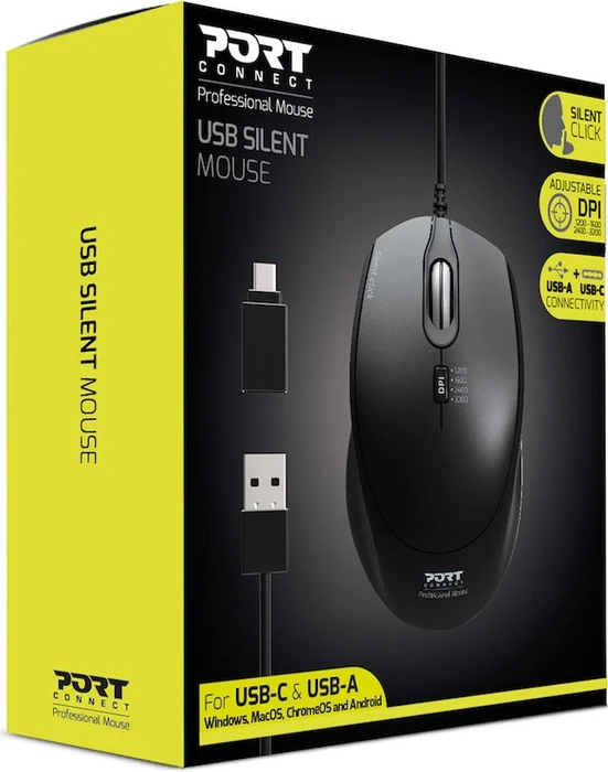 Port Designs Wired Silent Pro Mouse schwarz, USB