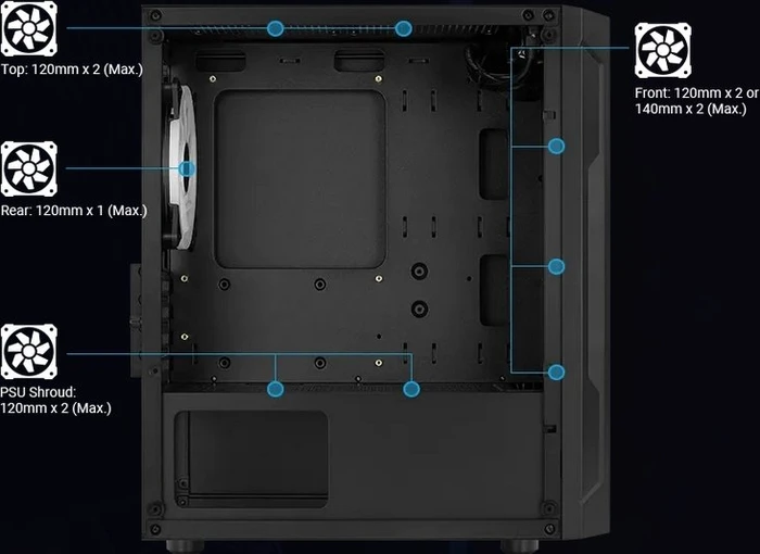 AeroCool Trinity Mini, Lüfter LED RGB, Glasfenster