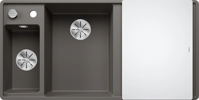 Blanco Axia III 6 S-F InFino Becken links mit Ablauffernbedienung vulkangrau inkl. Glasschneidebrett