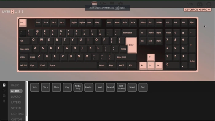 Keychron K5 Pro, schwarz/blau, LEDs RGB, hot-swap, Gateron LOW PROFILE 2.0 BROWN, USB/Bluetooth, DE