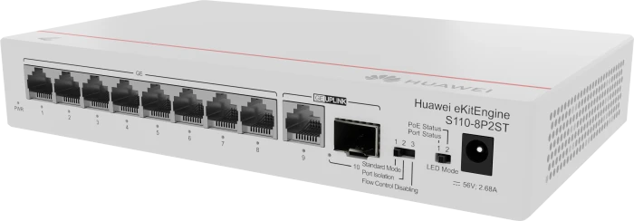 Huawei eKit SME Network eKitEngine S110 Series Desktop Gigabit Switch, 9x RJ-45, 1x SFP, 124W PoE+