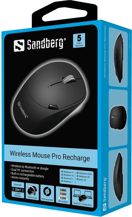 Sandberg Wireless Mouse Pro Recharge schwarz, USB/Bluetooth