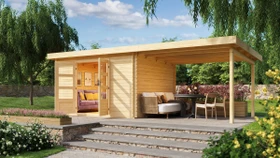 Karibu Bastrup 7 Gartenhaus inkl. Anbau 3m natur
