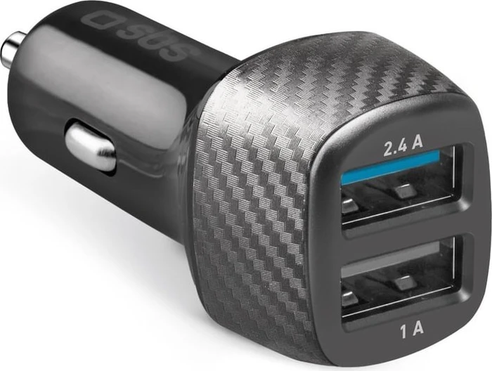 SBS Mobile Schnelllade-Autoladegerät 1x 12W USB-Anschluss und 1x 5W USB-Anschluss schwarz