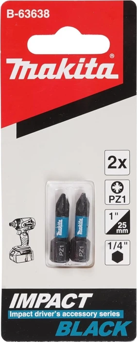 Makita Impact Black Pozidriv Bit 1/4", PZ1x25mm, 2 Stück