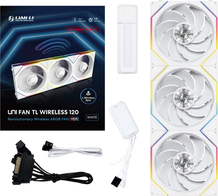 Lian Li Uni Fan TL Wireless 120 RGB Reverse Blade, weiß, LED-Steuerung, 120mm, 3er-Pack
