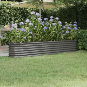 vidaXL Stahl Hochbeet oval 224x40cm grau