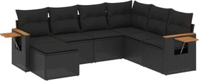 vidaXL Polyrattan Gartensofa mit Kissen schwarz