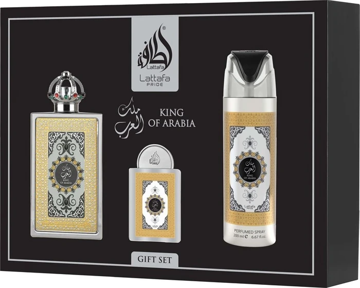 Lattafa King Of Arabia EdP 100ml + EdP 20ml + Deo Spray 300ml Duftset