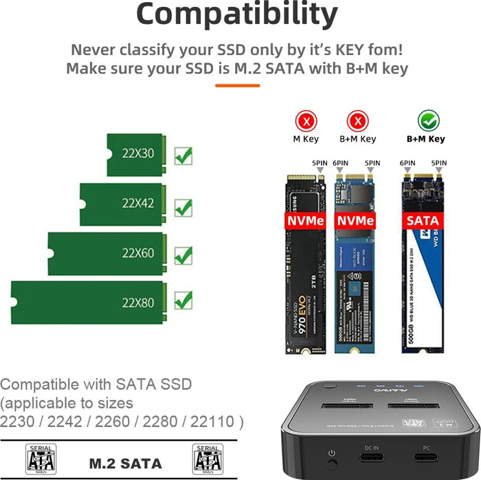 MAIWO M.2 SATA Dockingstation mit Klon-Funktion, USB-C 3.0 (verschiedene Markenbezeichnungen)