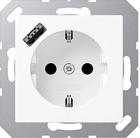 Jung SCHUKO Steckdose mit USB-Ladegerät, schneeweiß matt