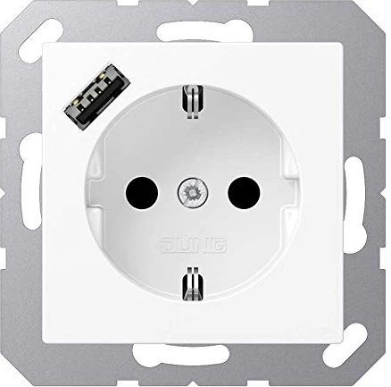 Jung SCHUKO Steckdose mit USB-Ladegerät, schneeweiß matt