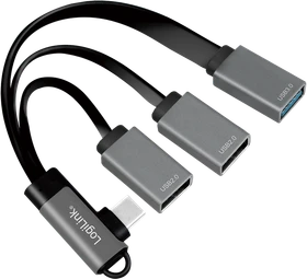 LogiLink Kabelpeitsche USB-Hub, 1x USB-A 3.0, 2x USB-A 2.0, 90° gewinkelt USB-C 3.0 [Stecker] (UA0361)