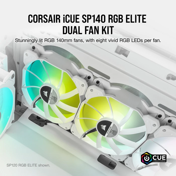 Corsair SP Series iCUE SP140 RGB Elite Dual Fan Kit, weiß, LED-Steuerung, 140mm, 2er-Pack