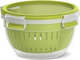 Emsa Clip&Go rund Fruit Bowl Aufbewahrungsbehälter mit Siebeinsatz 1.1l grün