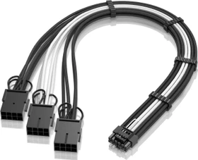 EZDIY-FAB 12VHPWR Kabel, 3x 8-Pin PCIe Buchse auf 16-Pin PCIe 5.0 12VHPWR Stecker, Adapterkabel, 16AWG, schwarz/weiß, 35cm