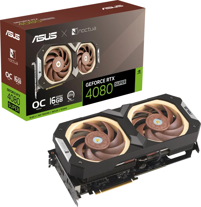 ASUS GeForce RTX 4080 SUPER Noctua OC Edition, RTX4080S-O16G-NOCTUA, 16GB GDDR6X, 2x HDMI, 3x DP