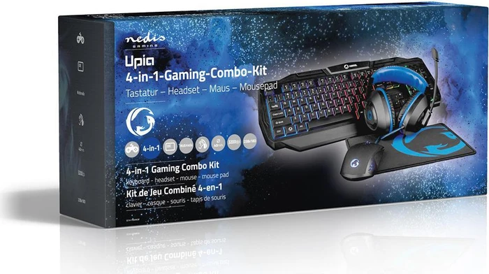 Nedis 4in1 Gaming Combo Kit, Tastatur, Headset, Maus und Mousepad, USB, DE