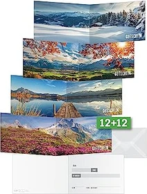 Sigel Gutscheinkarten Mountain landscapes by seasons Universalpapier weiß, A6, 300g/m², 12 Blatt