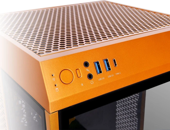Thermaltake The Tower 100 Metallic Gold, orange, Glasfenster, Mini-ITX