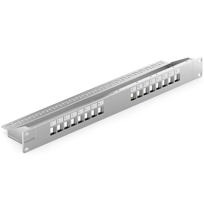 deleyCON Patchpanel für Keystone Module 19", 1HE, 16-Port, 19", 1HE, grau