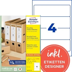 Avery-Zweckform Ordneretiketten Recycling, 61x192mm, weiß, 25 Blatt (100 Etiketten)