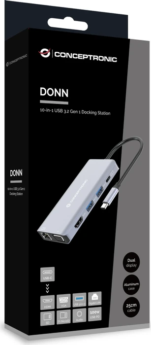 Conceptronic 10-in-1 Dockingstation, USB-C 3.0 [Stecker]