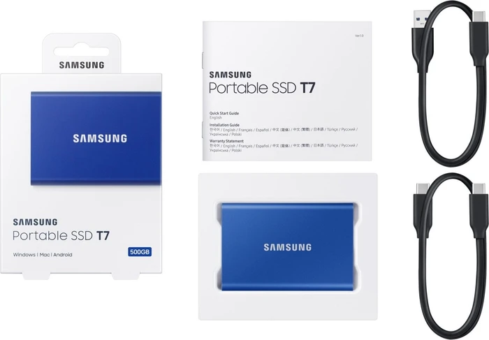 Samsung Portable SSD T7, Indigo Blue, 500GB, USB-C 3.1