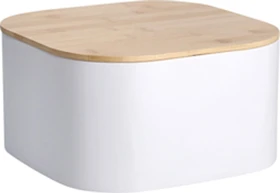 Zeller Brotkasten Metall mit Bambusdeckel 26.5x26.5cm weiß
