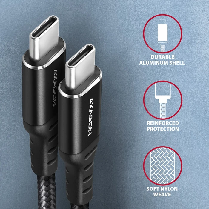 Axagon USB-C Kabel, HQ, USB 2.0, 480Mb/s, 60W PD, USB-C [Stecker] auf USB-C [Stecker], 3m
