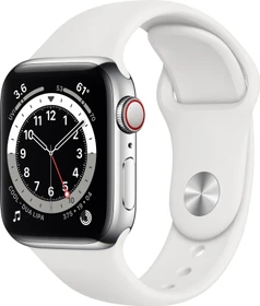 Apple Watch Series 6 (GPS + Cellular) 40mm Edelstahl silber mit Sportarmband weiß