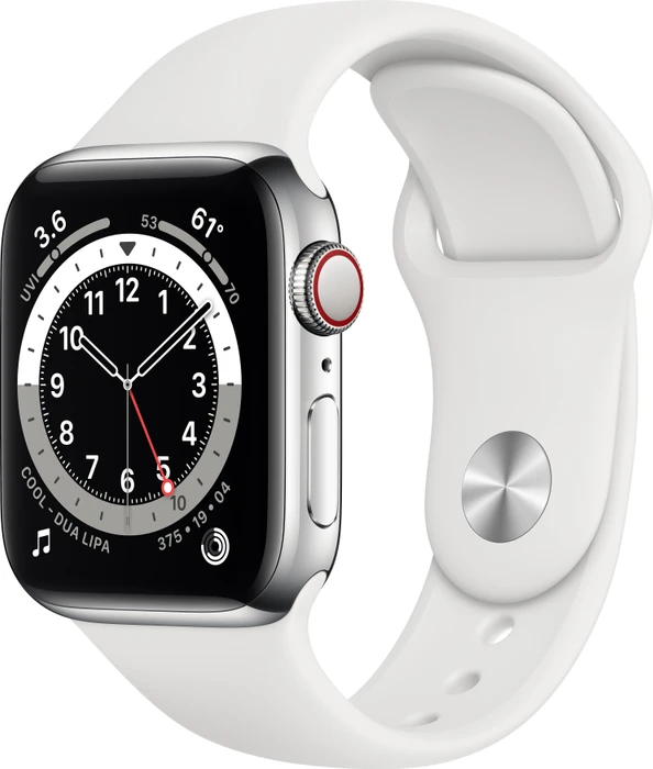 Apple Watch Series 6 (GPS + Cellular) 40mm Edelstahl silber mit Sportarmband weiß
